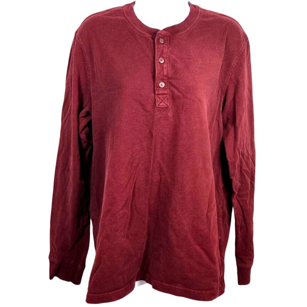 St. Johns Bay M Legacy Henley Long Sleeve Shirt 100% Cotton Rustic Red